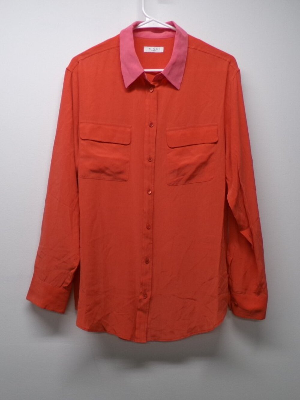 Equipment Femme 100% Silk Signature Blouse Women L Pink Orange Melon Shirt sz L